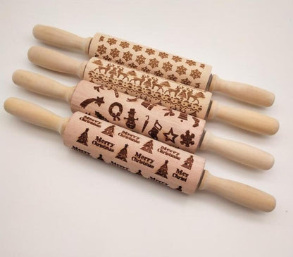 Clovoshop Rolling Pin Christmas Embossing – Non-Stick Wooden Pin for Baking
