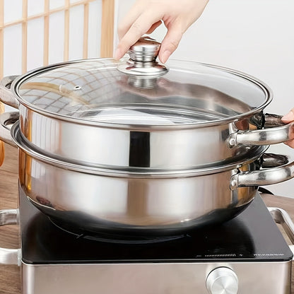Clovoshop Stainless Steel Steamer Set – Double-Layer, Induction & Gas