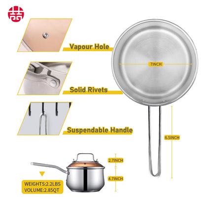 Clovoshop WANGYUANJI Non-Stick Stainless Steel Saucepan with Lid, 2.85QT – For All Stoves