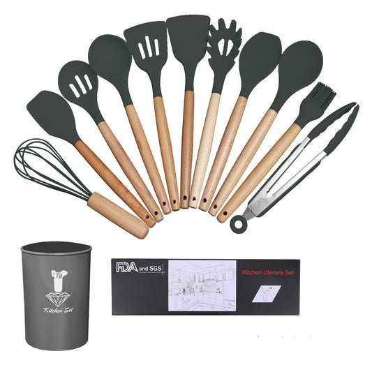 Clovoshop Wooden Handle Silicone Cooking Utensils Set – 5 Pcs