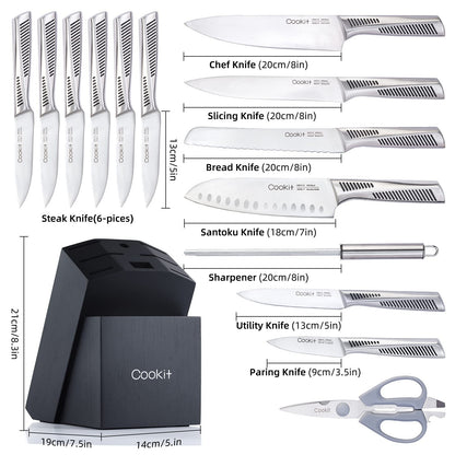 Clovoshop 15-Piece Kitchen Knife Set with Block & Chef Knives