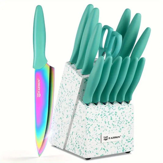 Clovoshop 14-Piece Rainbow Titanium Coated Kitchen Knife Set
