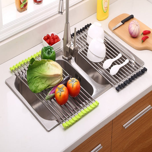 Clovoshop Folding Kitchen Drain Sink Rack – Stainless Steel, Space-Saving