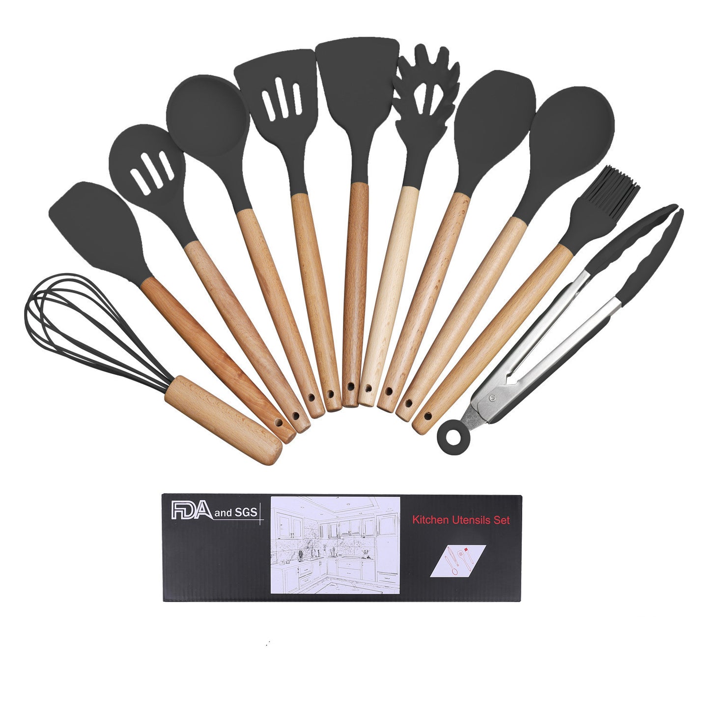 Clovoshop Wooden Handle Silicone Cooking Utensils Set – 5 Pcs