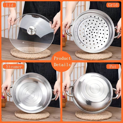 Clovoshop Stainless Steel Steamer Set – Double-Layer, Induction & Gas