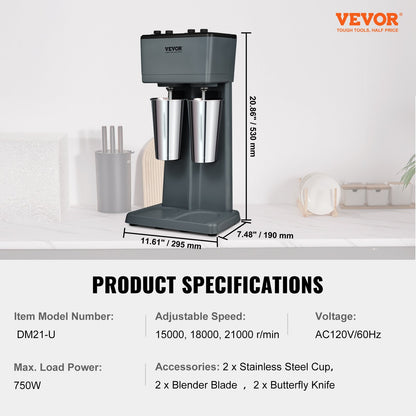 Clovoshop VEVOR Double Head Milkshake Maker – 2-Speed Drink Mixer