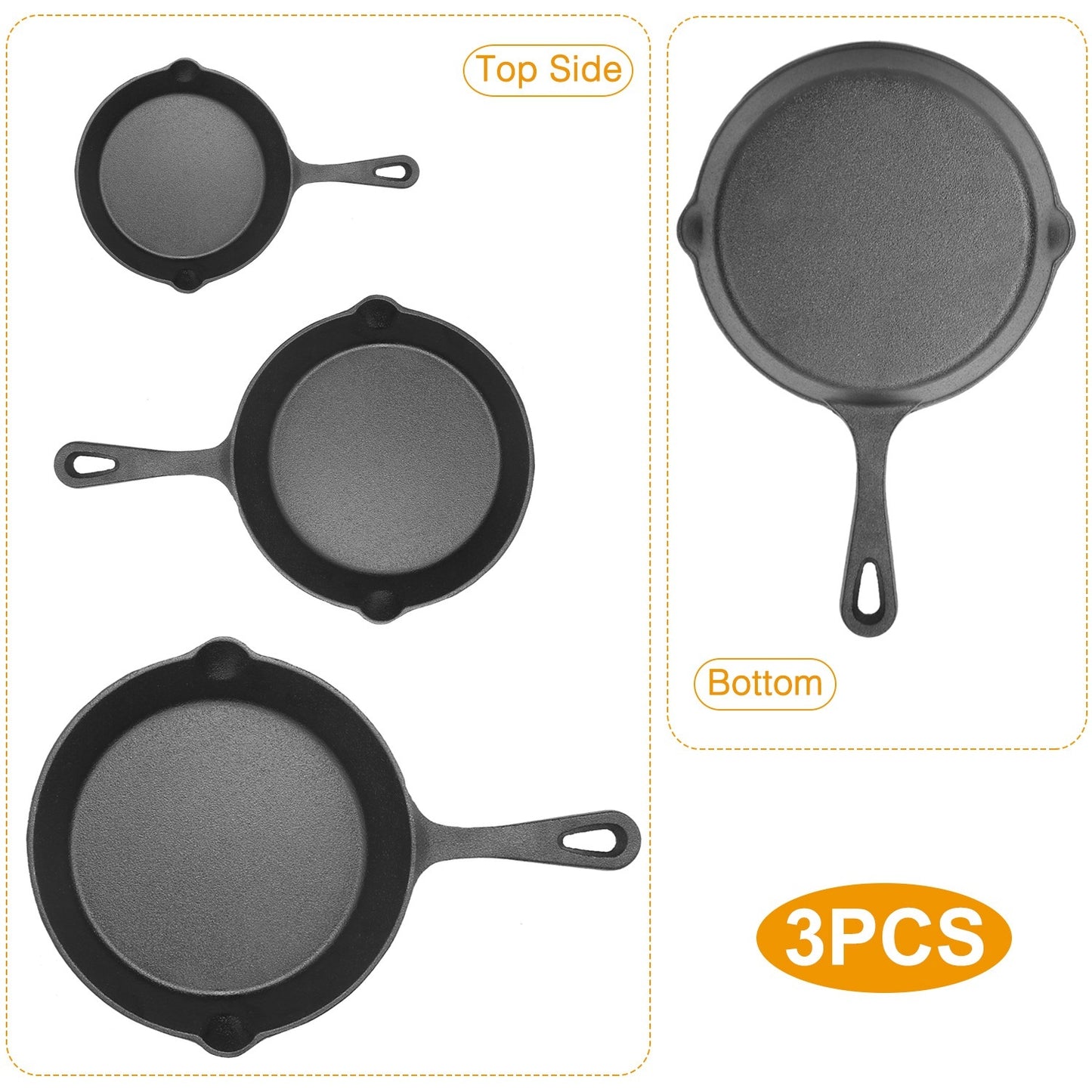 Clovoshop 3pcs Pre-Seasoned Cast Iron Skillets Set – 8", 10", & 12" Frying Pans