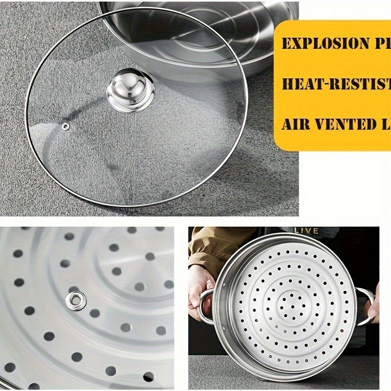 Clovoshop Stainless Steel Steamer Set – Double-Layer, Induction & Gas