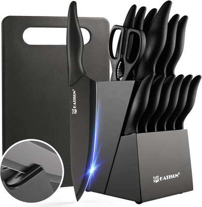 Clovoshop 16-Piece German Stainless Steel Knife Set with Cutting Board