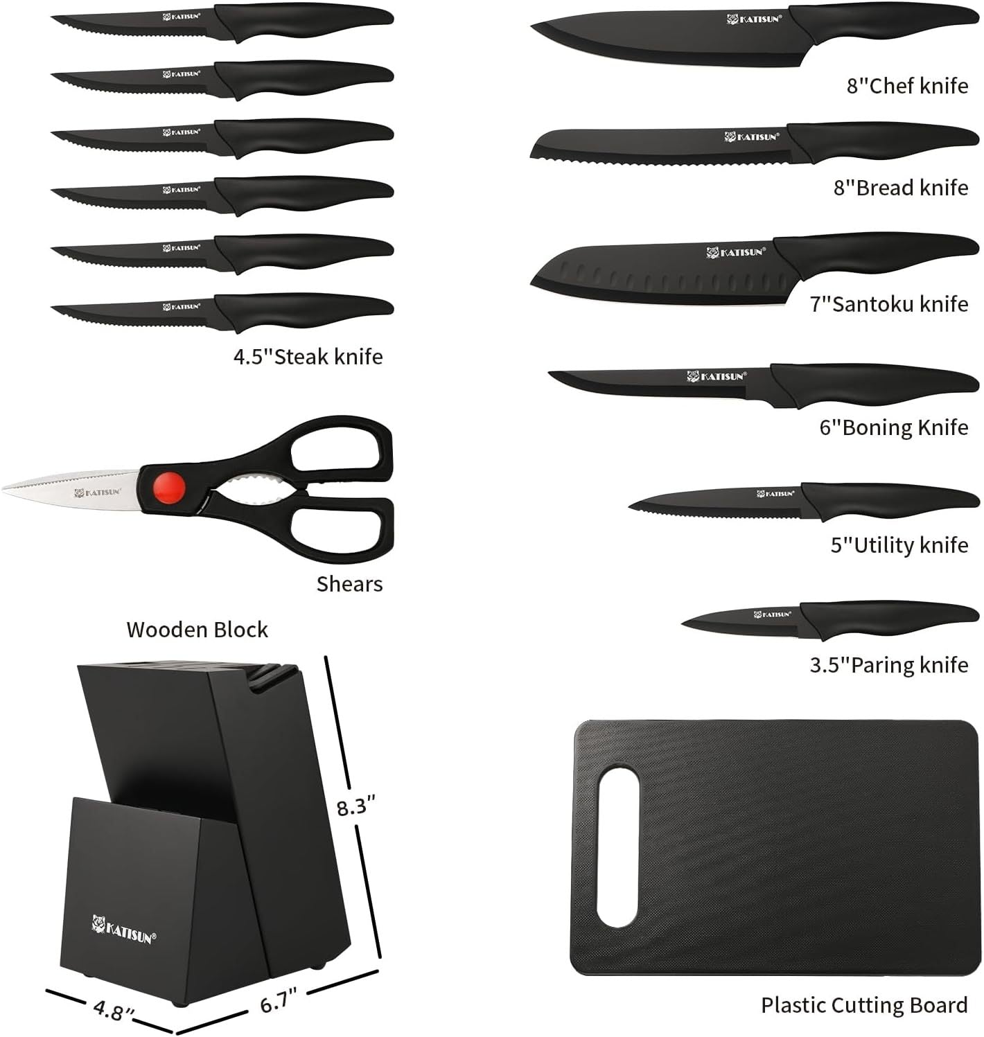 Clovoshop 16-Piece German Stainless Steel Knife Set with Cutting Board